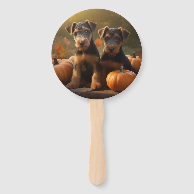 Abanico Cachorro Airedale Otoño Delicia Calabaza (Anverso)