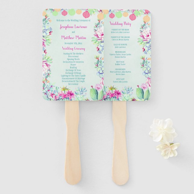 Abanico Cactus Lantern Fiesta Sucultores Ceremonia Boda (Anverso y reverso)