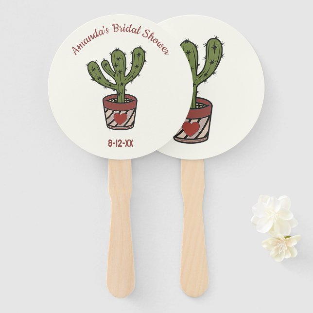 Abanico Cactus Theme Bridal Shower Personalizada (Anverso y reverso)