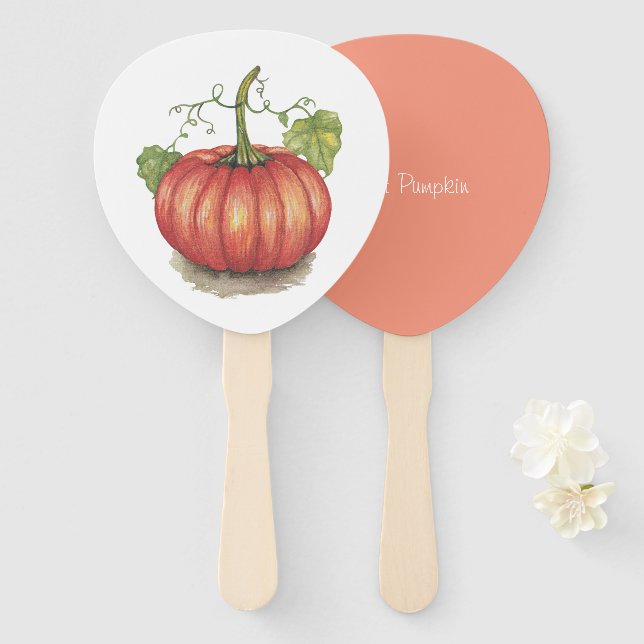 Abanico Calabaza Cuidada Con Vinas En Acuarela (Anverso y reverso)