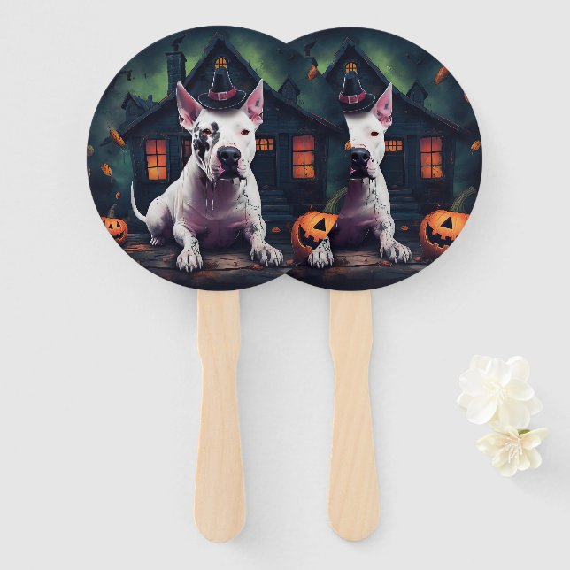 Abanico Calabazas de Bull Terrier Halloween dan miedo (Anverso y reverso)