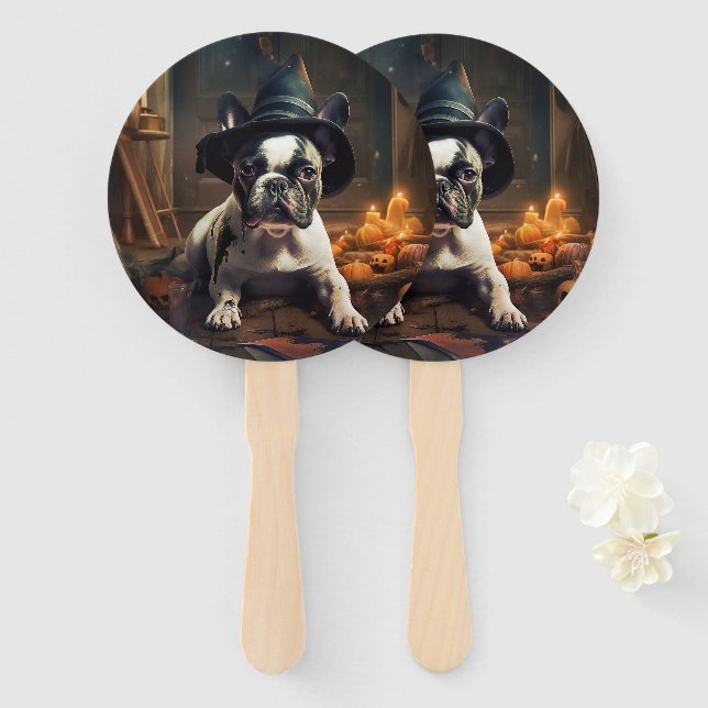 Abanico Calabazas de Bulldog francés asustan a Halloween (Anverso y reverso)