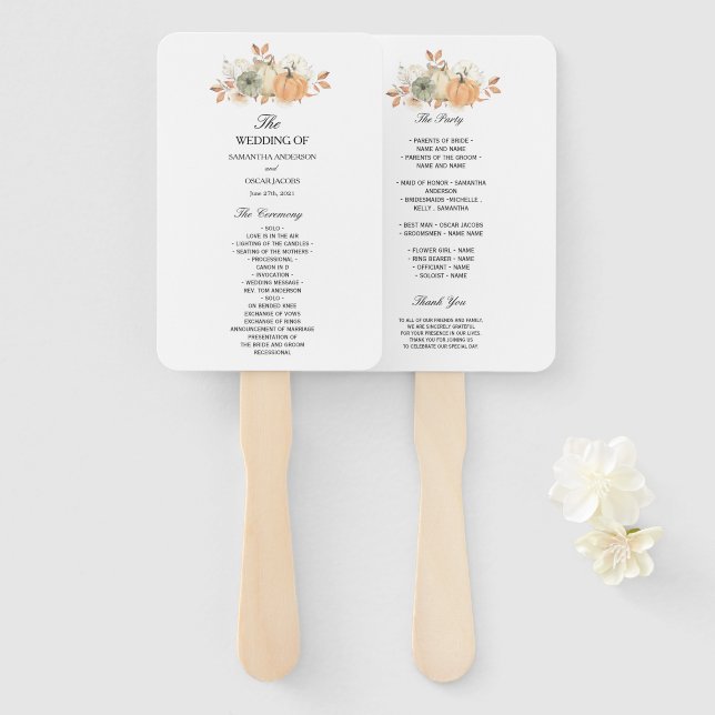 Abanico Calabazas y flores acuáticas de otoño (Anverso y reverso)