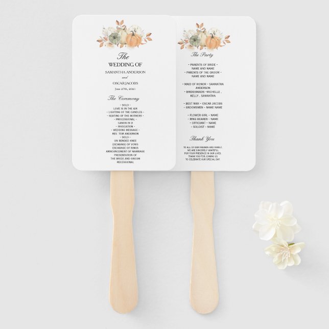 Abanico Calabazas y Flores en Acuarela de Otoño (Anverso y reverso)