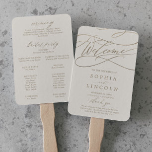 Abanico Caligrafía romántica de oro Programa de matrimon