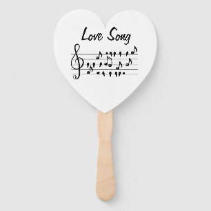 Abanico Canción de amor, pájaros sentados entre notas musi