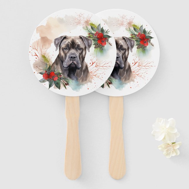 Abanico Cane Corso Navidades Wreath Festimes Pup (Anverso y reverso)