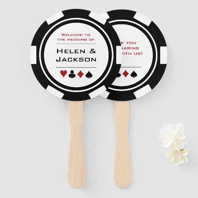 Abanico Casino Poker Chip Blanco Negro Bienvenidos Al Boda (Anverso y reverso)