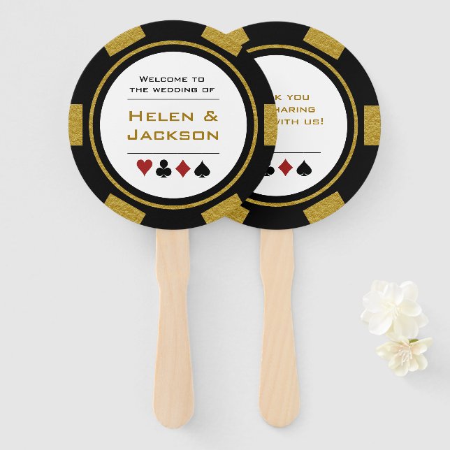 Abanico Casino Poker Chip Gold Bienvenidos Al Boda (Anverso y reverso)