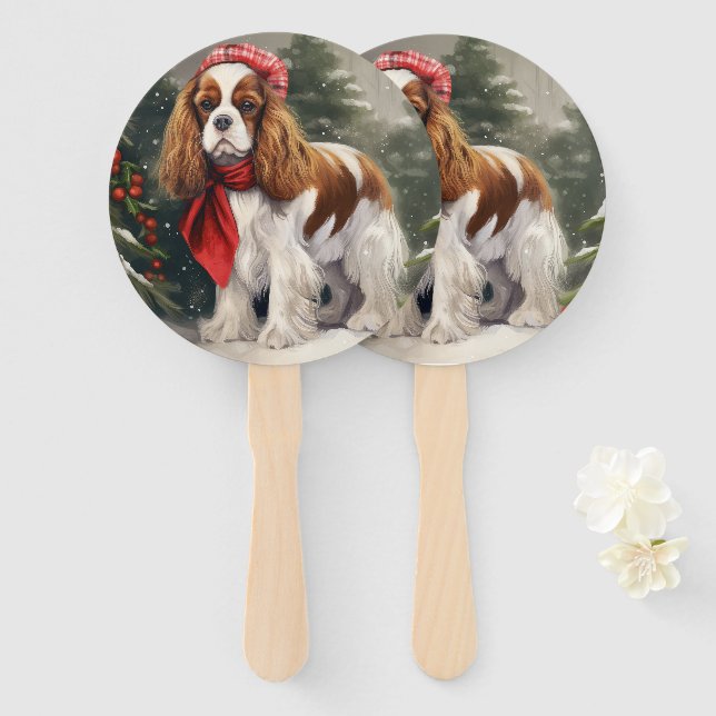 Abanico Cavalier King Charles Spaniel Perro Navidad (Anverso y reverso)