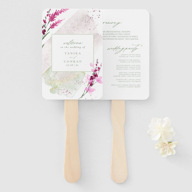 Abanico Ceremonia de acuarela Boda de flores silvestres Fu (Anverso y reverso)