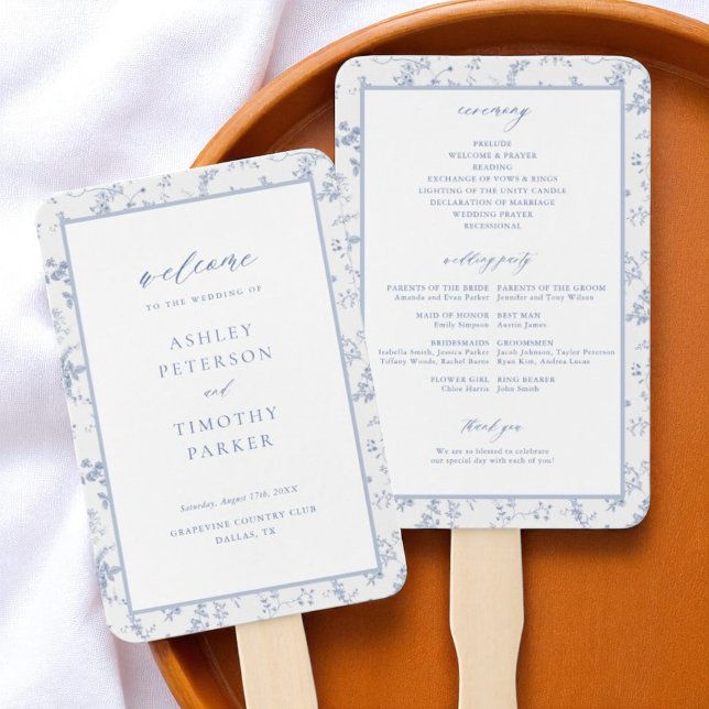 Abanico Ceremonia de Boda Floral Azul Victoriano Toile (Subido por el creador)