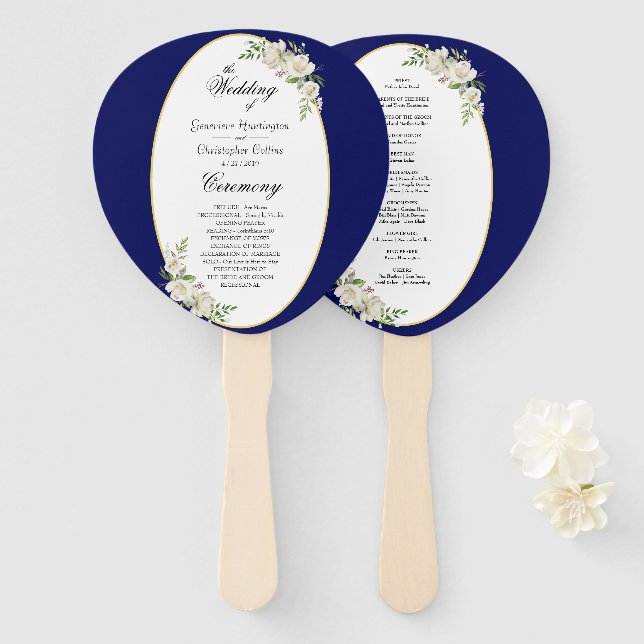 Abanico Ceremonia de Boda Floral Boho Azul Elegante (Anverso y reverso)