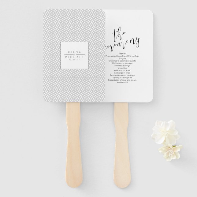 Abanico Ceremonia de Boda simplemente Minimalista Black ID (Anverso y reverso)