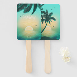 Abanico Ceremonia de Boda Tropical Isle Sunrise Teal ID581