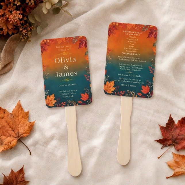 Abanico Ceremonia de Otoño Rústico con Hojas de Teal y Nar (Subido por el creador)