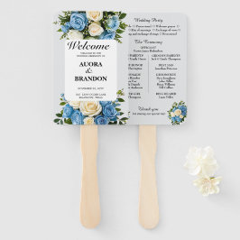 Abanico Ceremonia del Boda Rosa Azul y Blanca