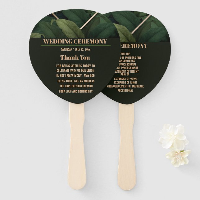 Abanico Ceremonia del Boda sobre el verde oscuro real (Anverso y reverso)