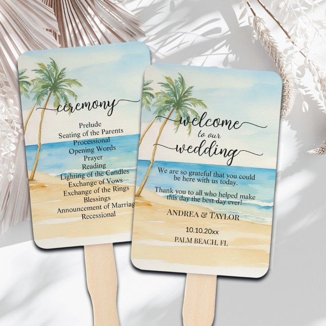 Abanico Ceremonia del Programa de Boda de Playa y Palmeras (Subido por el creador)