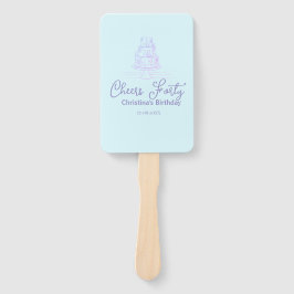 Abanico Cheers forty happy birthday cake blue purple name 