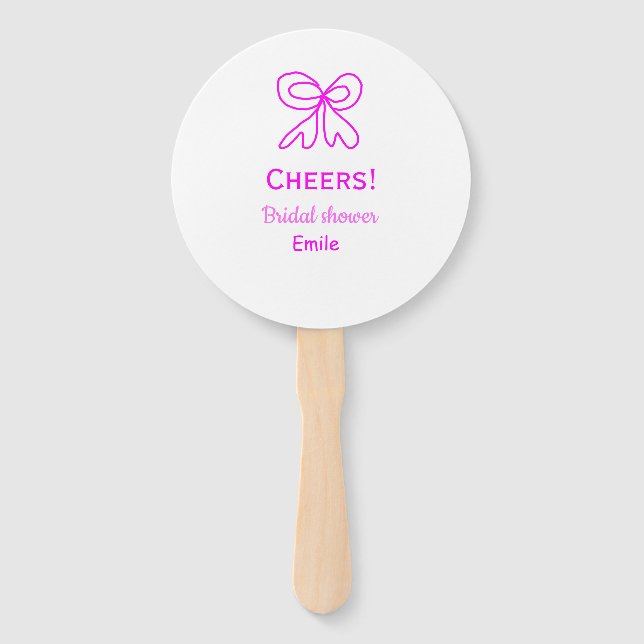 Abanico Cheers purple pink bow bridal shower add name  (Anverso)
