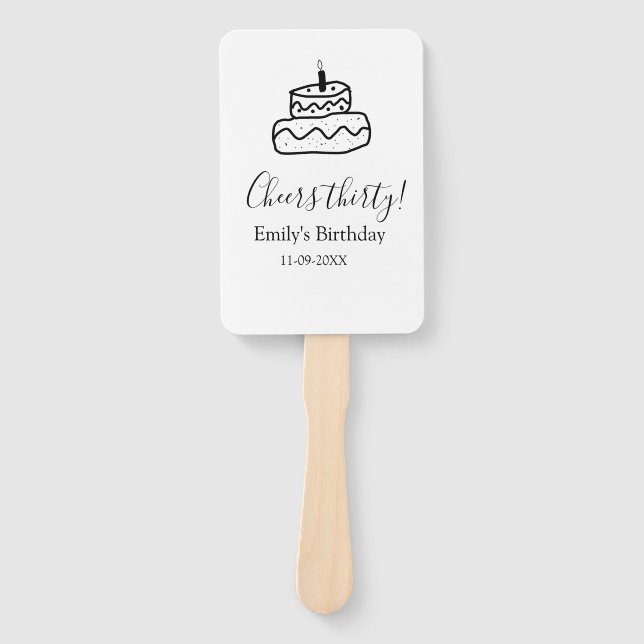 Abanico Cheers thirty birthday cake black scribble hand (Anverso)