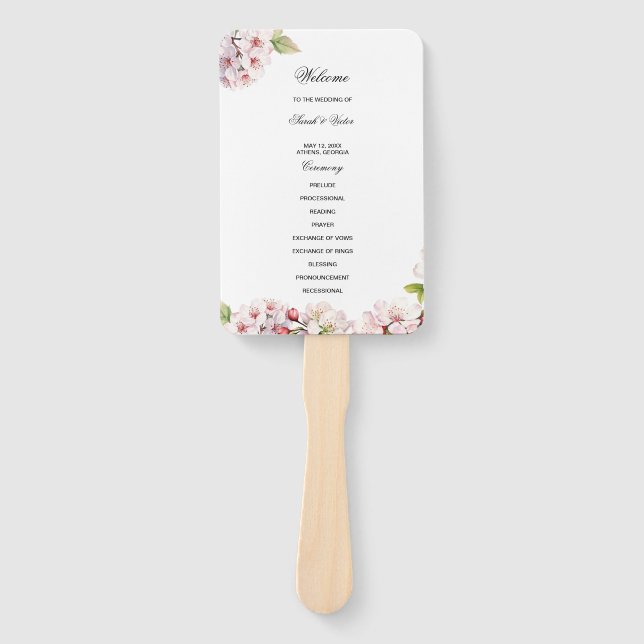 Abanico Cherry Blossom Wedding Program Hand Fan (Anverso)