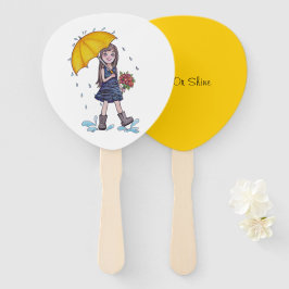 Abanico Chica Con Paraguas Amarillo En Acuarela