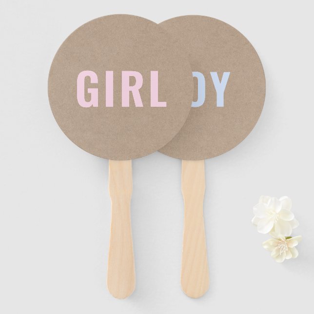 Abanico ¿chica o niño? | Juego de Baby Shower Rustic Kraft (Anverso y reverso)