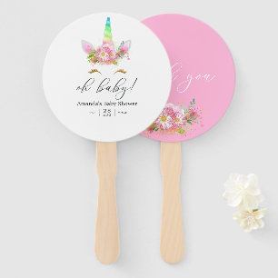 Abanico Chica Unicornio Arcoíris Floral Rosa Baby Shower