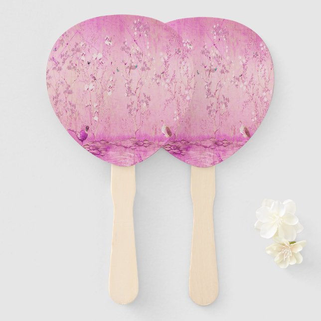 Abanico Chinoiserie rosa (Anverso y reverso)