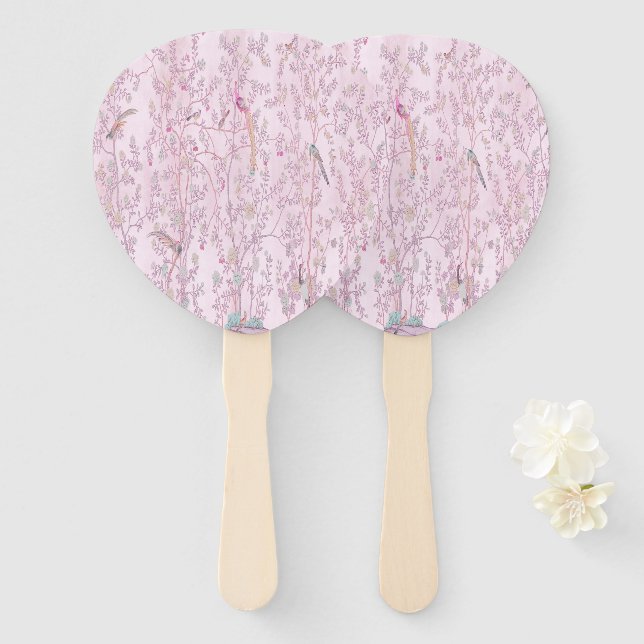 Abanico Chinoiserie rosa (Anverso y reverso)