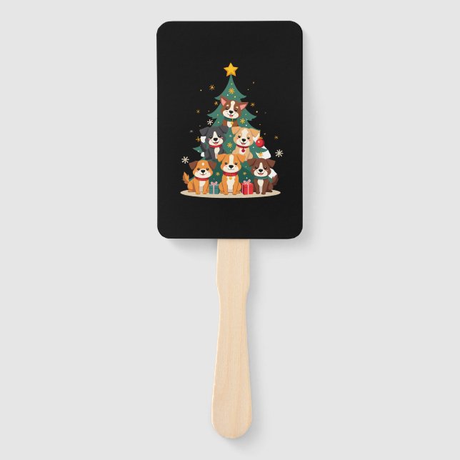 Abanico Christmas Dog Tree T-Shirt Cute Funny Puppy Dogs X (Anverso)