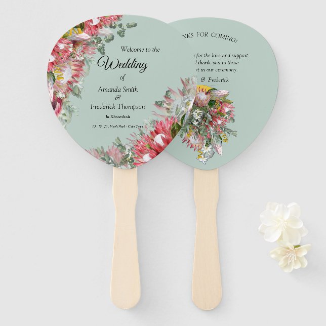 Abanico Cinta de oro y ramos de la Protea de Fuchsia (Anverso y reverso)