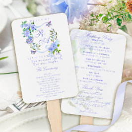 Abanico Cinta de Rosa Azul Monograma Boda
