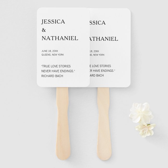 Abanico Cita de amor moderna Boda blanco y negro (Anverso y reverso)