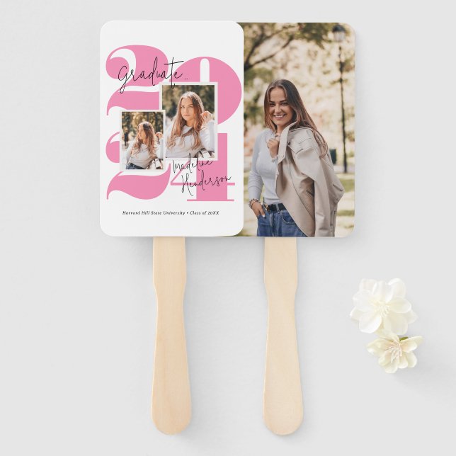 Abanico Clase Año 3 Collage de fotos Graduación de rosa ca (Anverso y reverso)