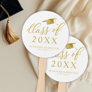 Abanico Clase De 2021 Elegante Graduación Blanca De Oro