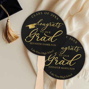 Abanico Clase de 2025 Simple Elegante Graduación Dorado Ne