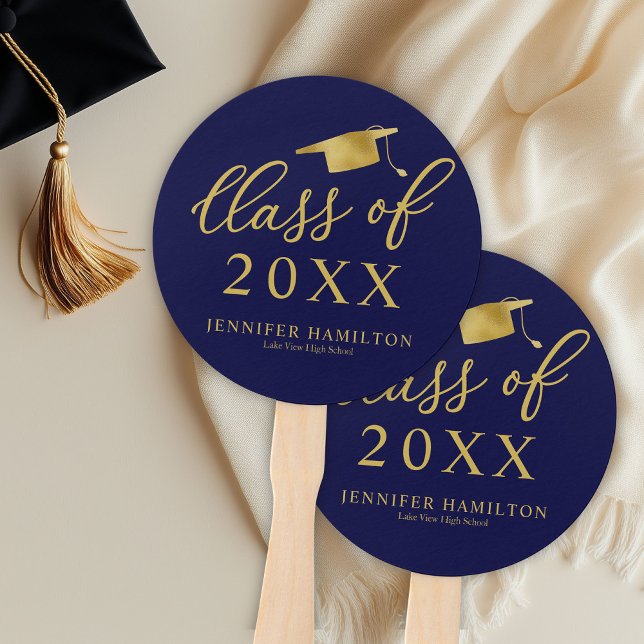 Abanico Clase De Graduación Elegante De Azul Oro De 2024 (Subido por el creador)