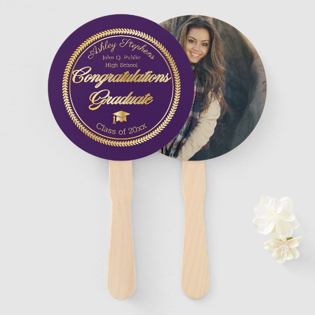 Abanico Clase fotográfica Gold Purple Graduation de 2023 (Anverso y reverso)