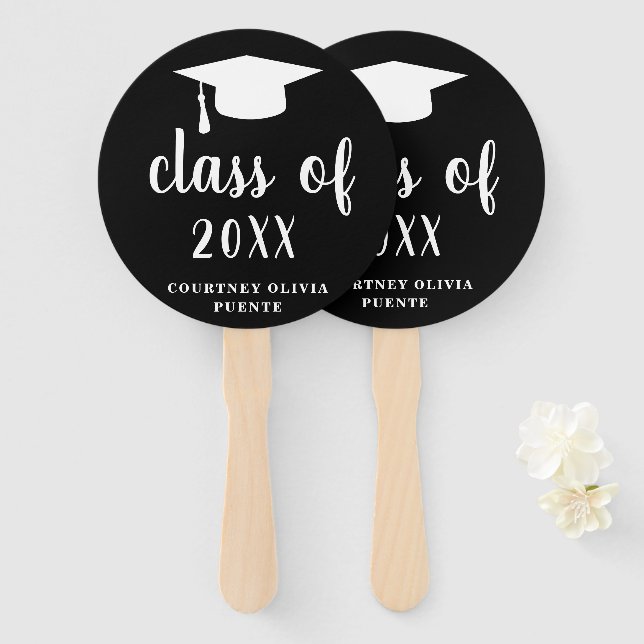 Abanico Clase Sencilla De Tablero De Mortero Graduación Mo (Anverso y reverso)