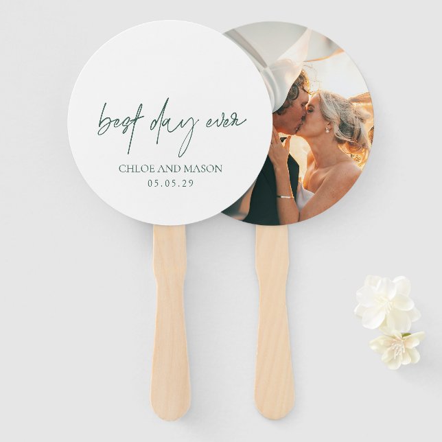 Abanico Clásico Bosque Verde Elegante Boda (Anverso y reverso)
