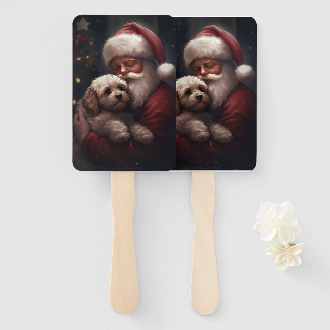 Abanico Cockapoo con Santa Claus Navideño Festivo (Anverso y reverso)