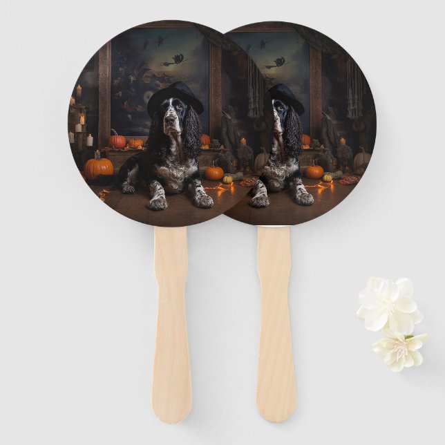 Abanico Cocker Spaniel Inglés Calabazas Halloween Espeluzn (Anverso y reverso)