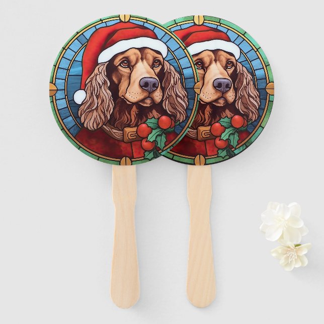 Abanico Cocker Spaniel Vidrio Pintado Navidad (Anverso y reverso)