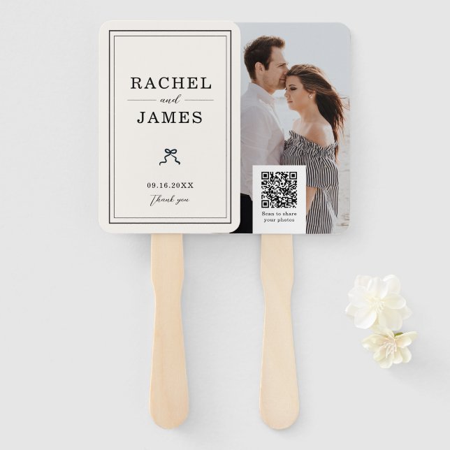 Abanico Código QR de Foto de Boda Personalizado Minimalist (Anverso y reverso)