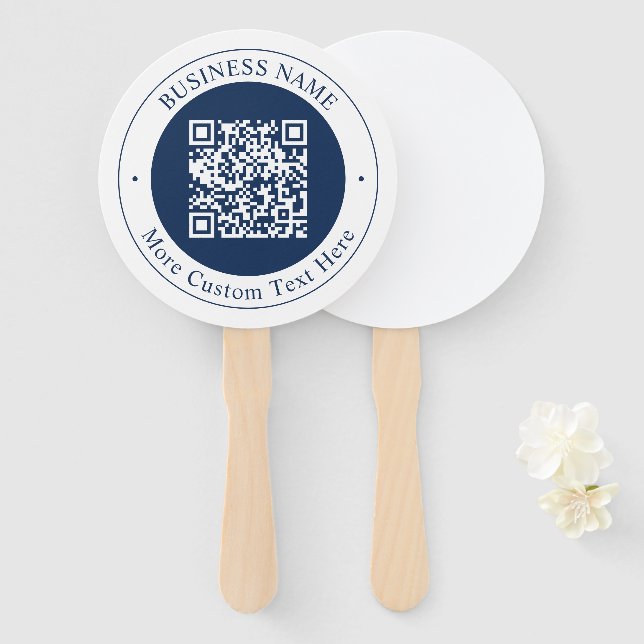 Abanico Código QR y texto personalizables | Azul marino os (Anverso y reverso)