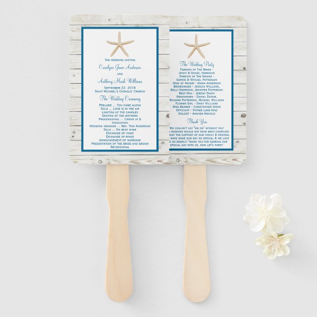 Abanico Colección Starfish Whitewashed Wood Beach Wedding (Anverso y reverso)