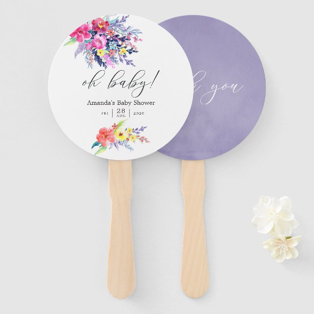 Abanico Colorida acuarela Floral Baby Shower (Anverso y reverso)
